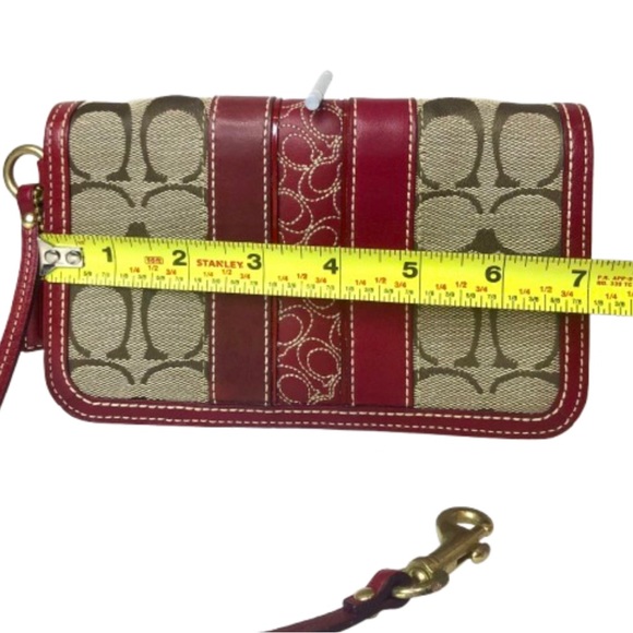 Vintage COACH Hampton Red Leather & Canvas Signature C Wristlet Clutch w Hangtag - Picture 8 of 17